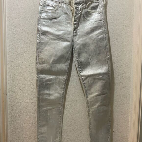 MOTHER High Waisted Looker Ankle Women’s Jeans in Silver Linings Sparkle Size 27 - Picture 4 of 11